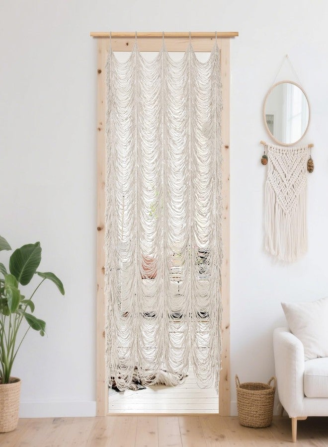 Boshen Macrame Boho Handmade Curtain, 1 Panel Tassels Doorway Window Wall Decor, 100% Cotton Art Craftsmanship Room Divider Wall Hanging for Bedroom, Living Room, Wedding, 75" L x 59" W White - Image 1